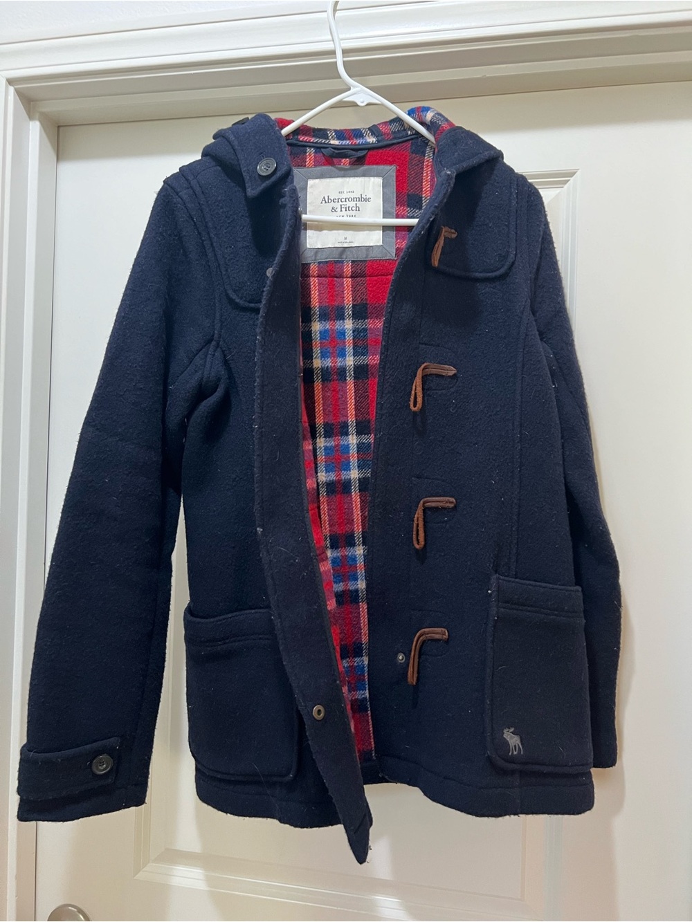 Abercrombie & Fitch Navy Trench Coat with Red Plaid Lining